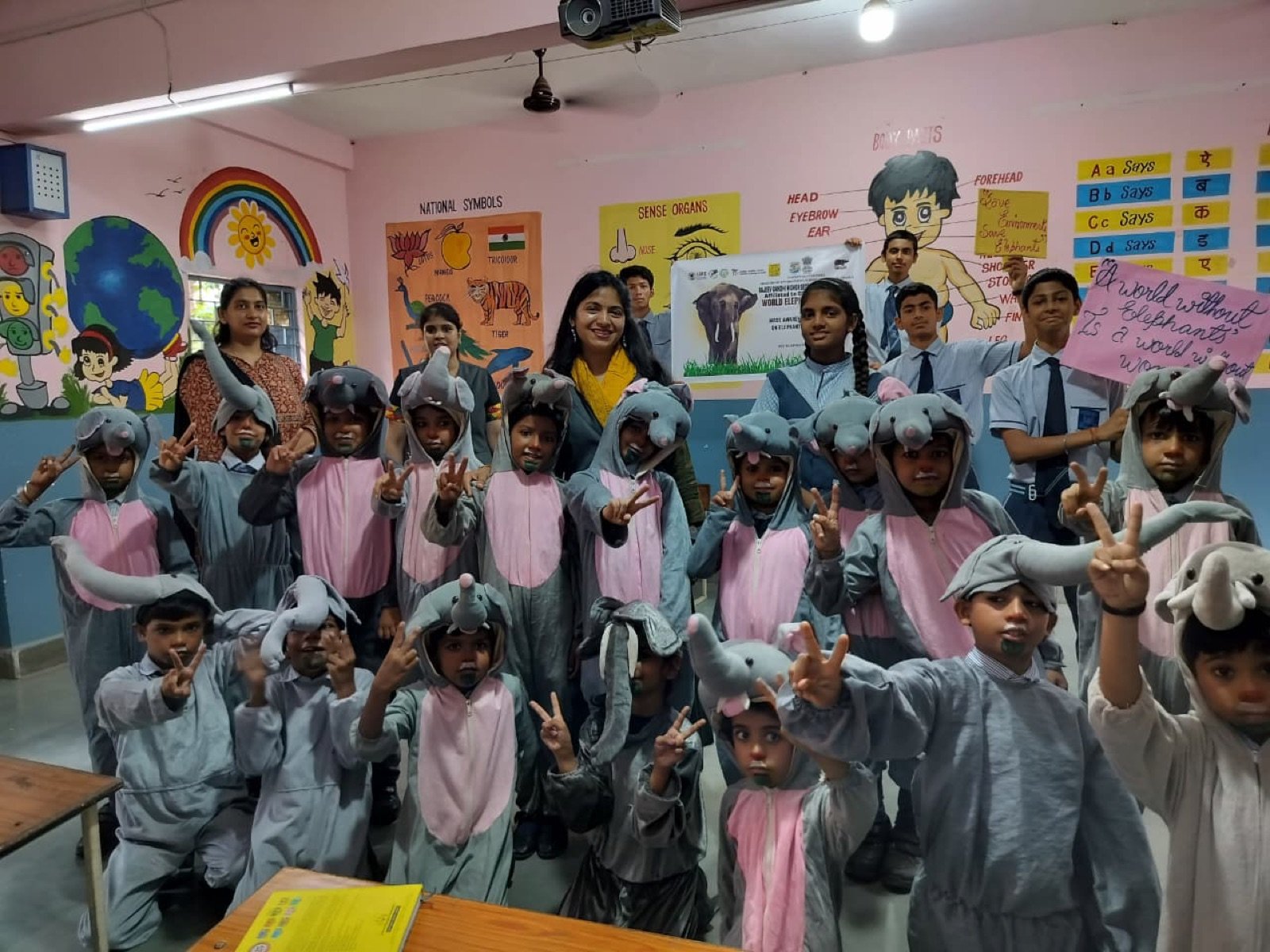 Young students participating in the World Elephant Day programme